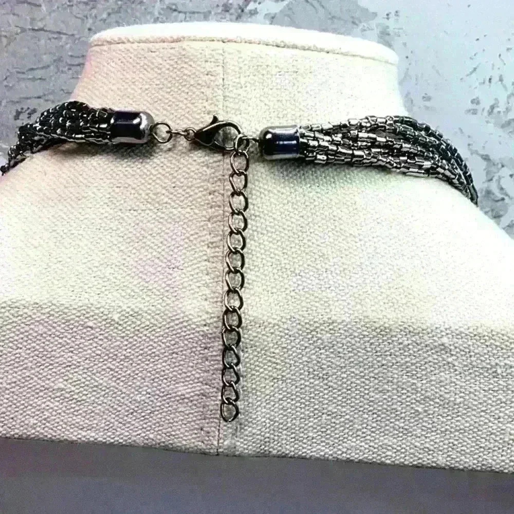 Vintage Silver Seed Bead Necklace Statement Piece - Picture 2 of 3